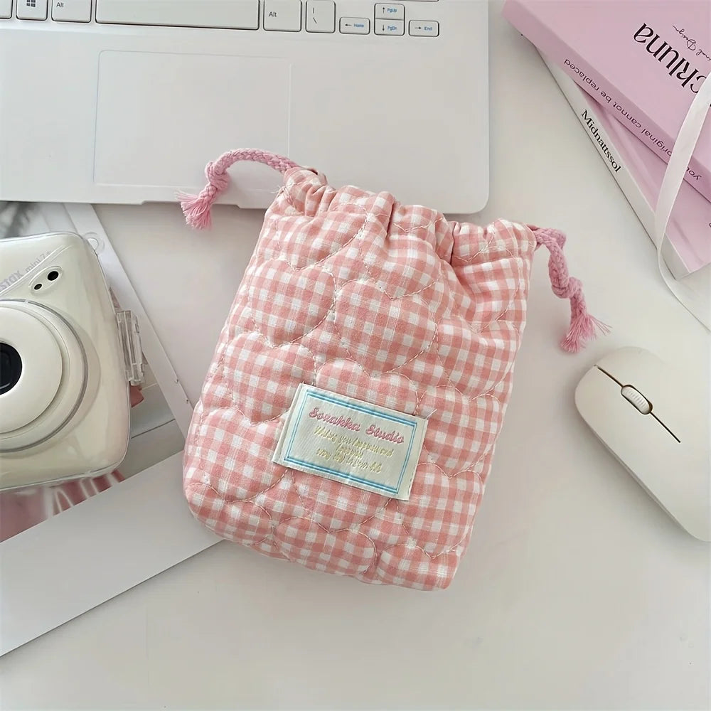 Cute Drawstring Makeup Bag, Camera CCD Polaroid Storage Bag, Travel Portable Toiletry Bag, Handbag Oasis Select Pink
