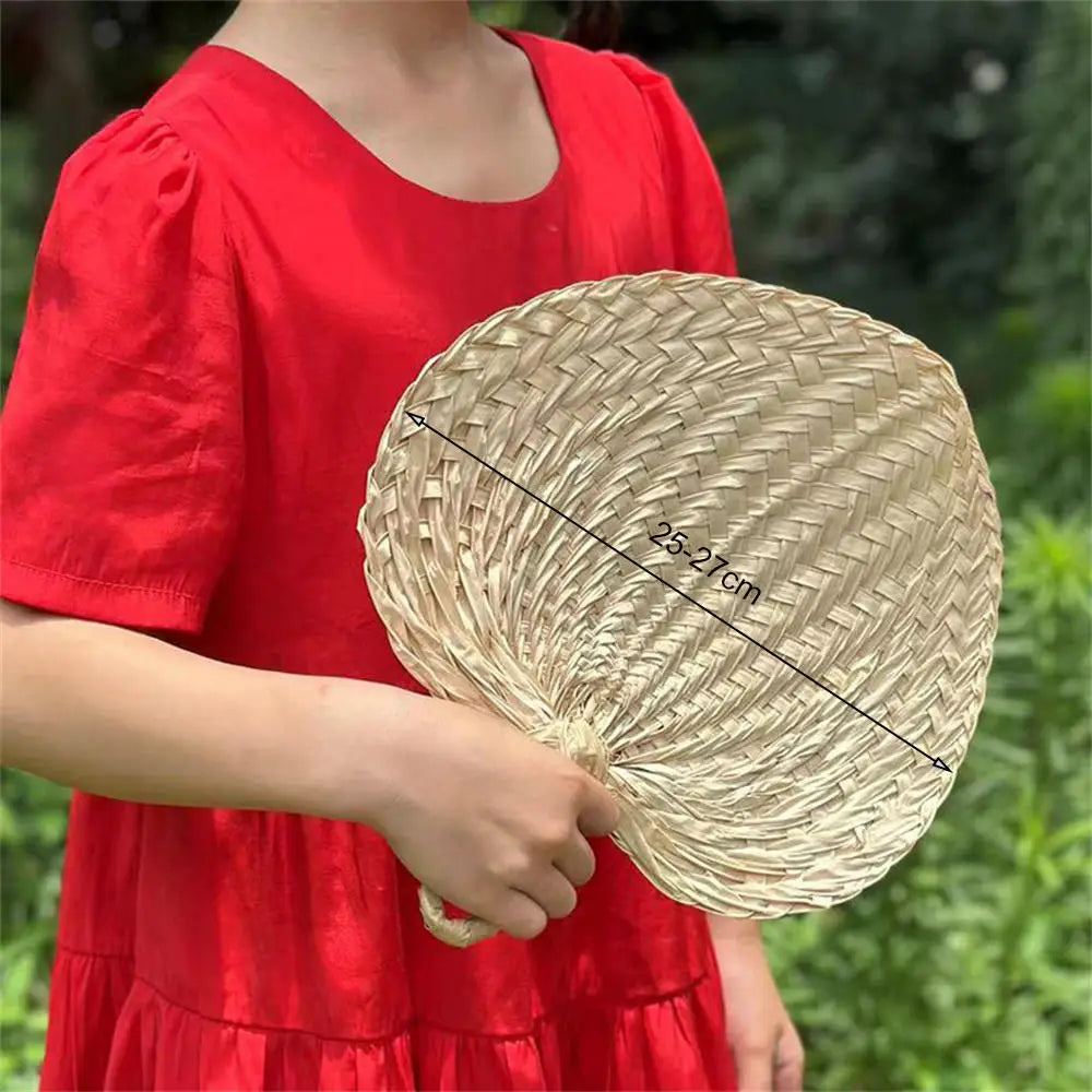 1pc Chinese Style Pure Hand Woven Craft Fan Summer Mosquito Repellent Fan Natural Palm Leaf Hand Shake Fan Home Decoration Oasis Select 25-27cm China