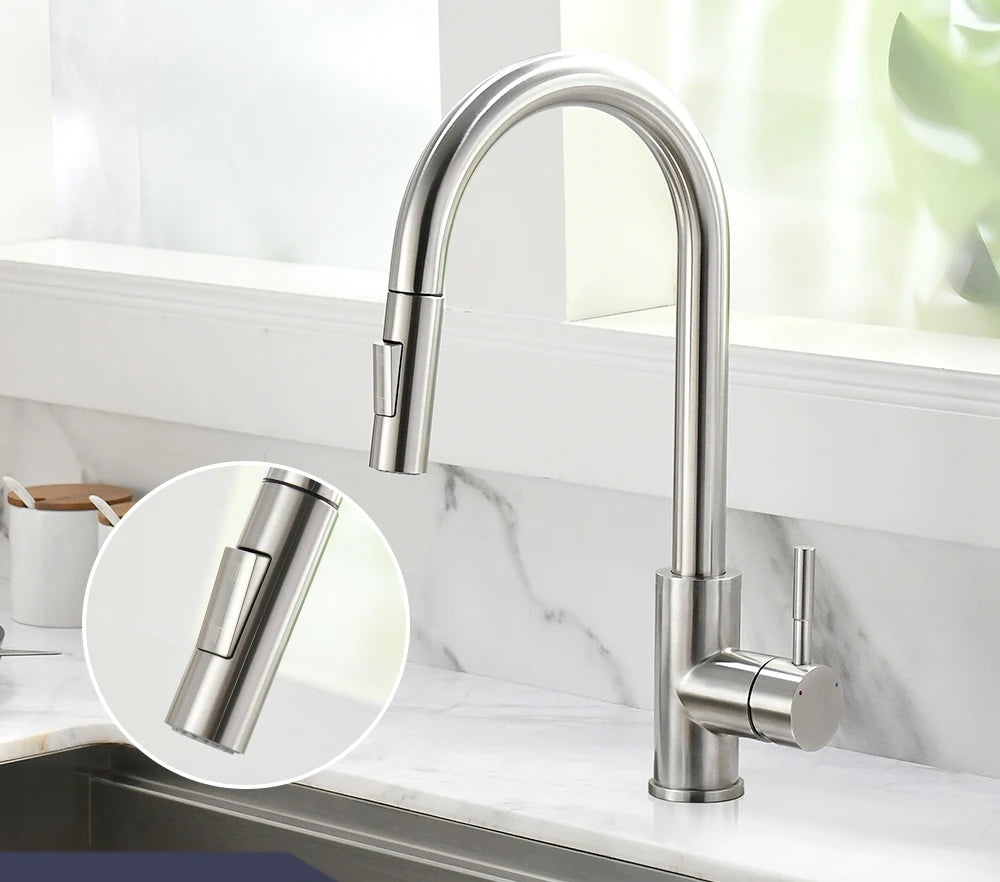 Kitchen Faucet Brushed Nickel Color Surface Hot and Cold Water Faucet Kitchen Sink Faucet Pull-out Kitchen Faucet Single Hole Oasis Select BrushedA