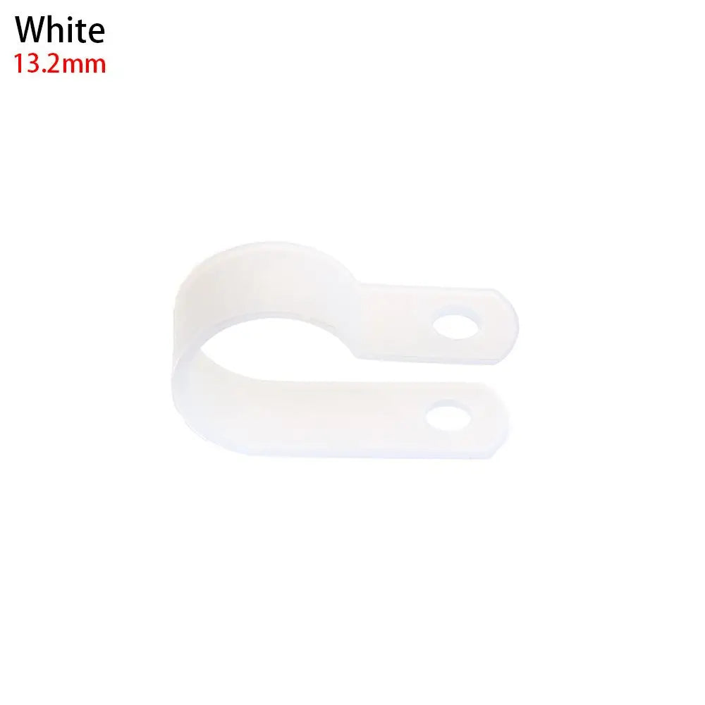 100PCS R-Type Nylon Cable Clamp Plastic P Clips Black Nylon Fasteners Cable Mounting Fix Hardware Electrical Fittings Durable Oasis Select white-13.2mm