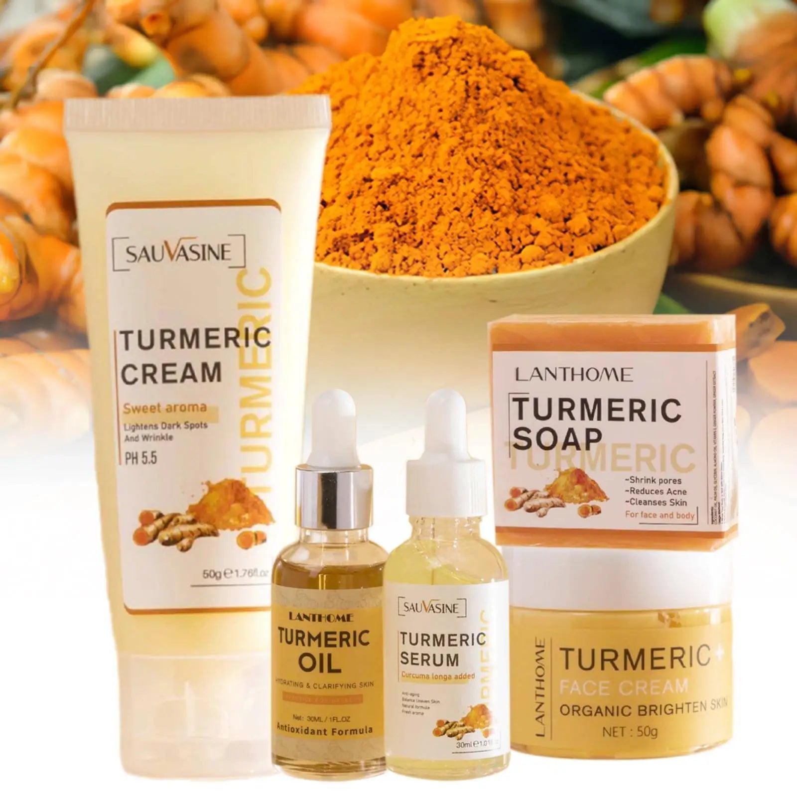5-Piece Turmeric Skincare Set – Serum, Cream, Soap & Oil Skincare Gift Set Oasis Select 5pcs set