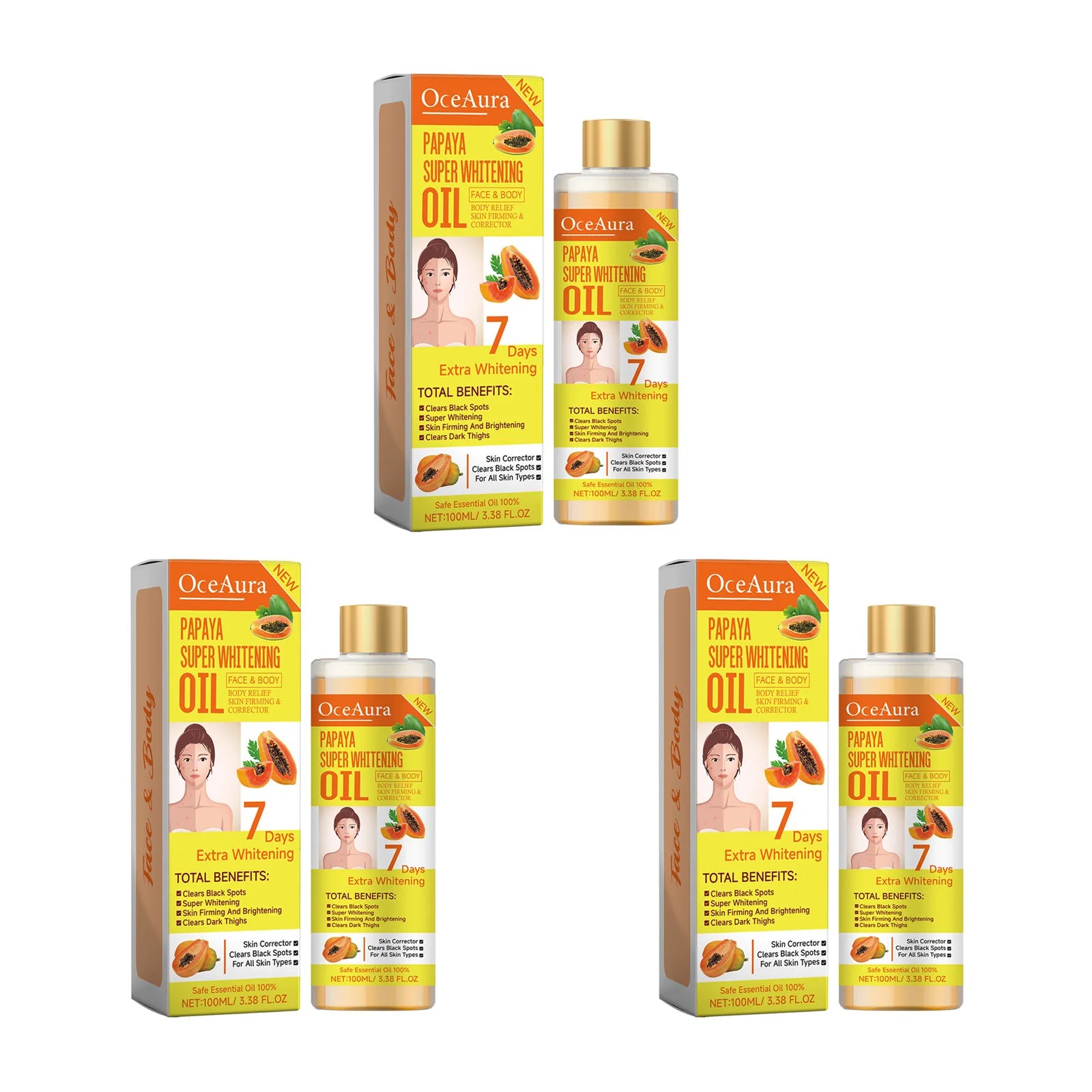 Papaya Whitening Body Oil Nourishing Brightening Skin Care Relaxing Muscle Smoothing Moisturizing Body Massage Skin Papaya Oil Oasis Select 3pcs