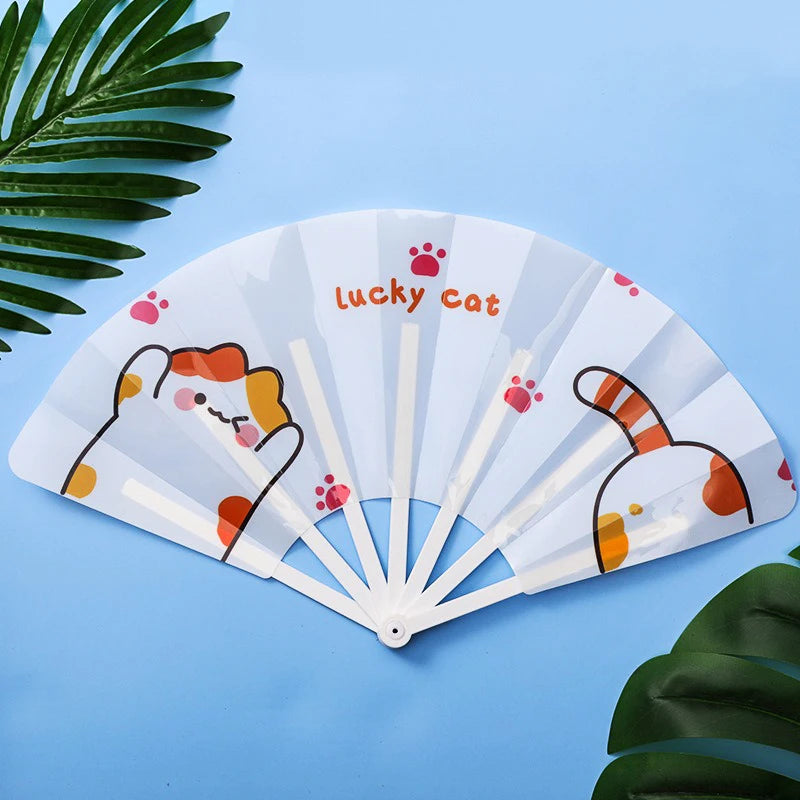 Cartoon Hand Crank Cool Fan Creative Summer Small Fresh Cute Portable Folding Fan PP Plastic Folding Fan for Student Children Oasis Select style H