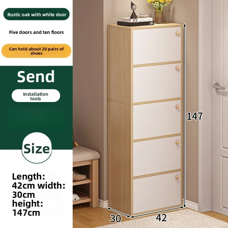 Shoe rack narrow vertical dustproof large capacity storage locker small apartment multi-layer shoe cabinet Oasis Select Oak-147CM