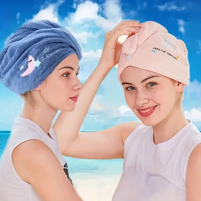 1pc Quickly Dry Hair Hat Super Absorbent Soft Bathroom Women Head Towels Girls Cute Hair Towel Hair Dry Wrap Bonnets Oasis Select