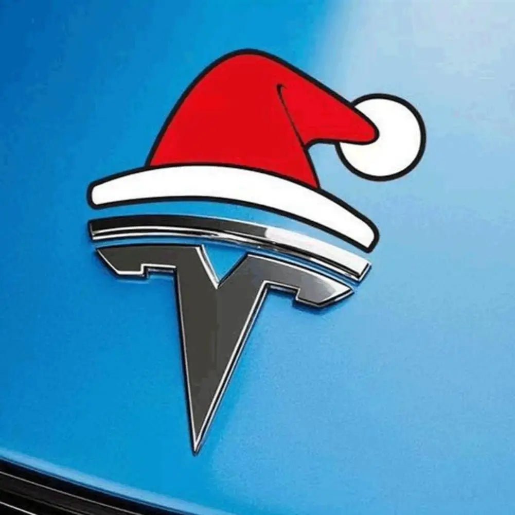 Tesla Christmas Emblem Sticker – Santa Hat, Elk & Festive Designs