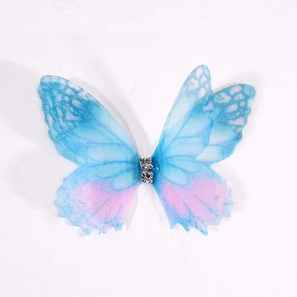 50Pcs 3D Organza Fabric Butterfly Appliques Double-layer Gradient Color Simulation Mesh Butterfly Patch Translucent Oasis Select 02