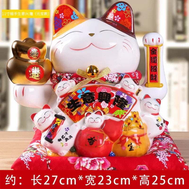 11-inch Lucky Cat Shaking Hand Ornaments Large Electric Cashier Home Store Opening Gift Ceramic Ornaments Oasis Select 5 26cm x 22cm
