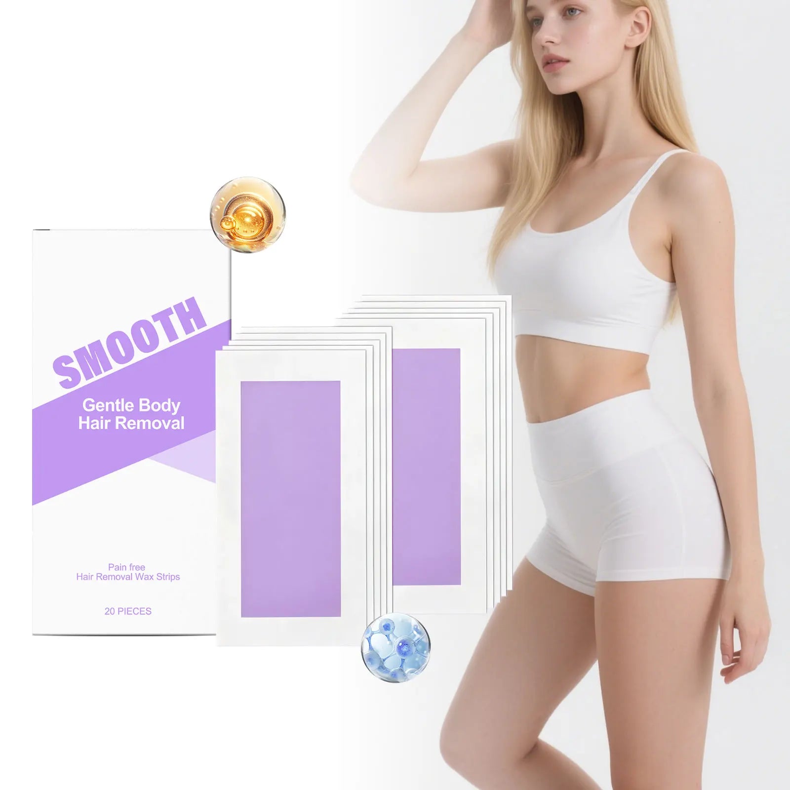 20-Pack Painless Depilatory Wax Strips – Body Hair Removal Depilatory Wax Strips Oasis Select