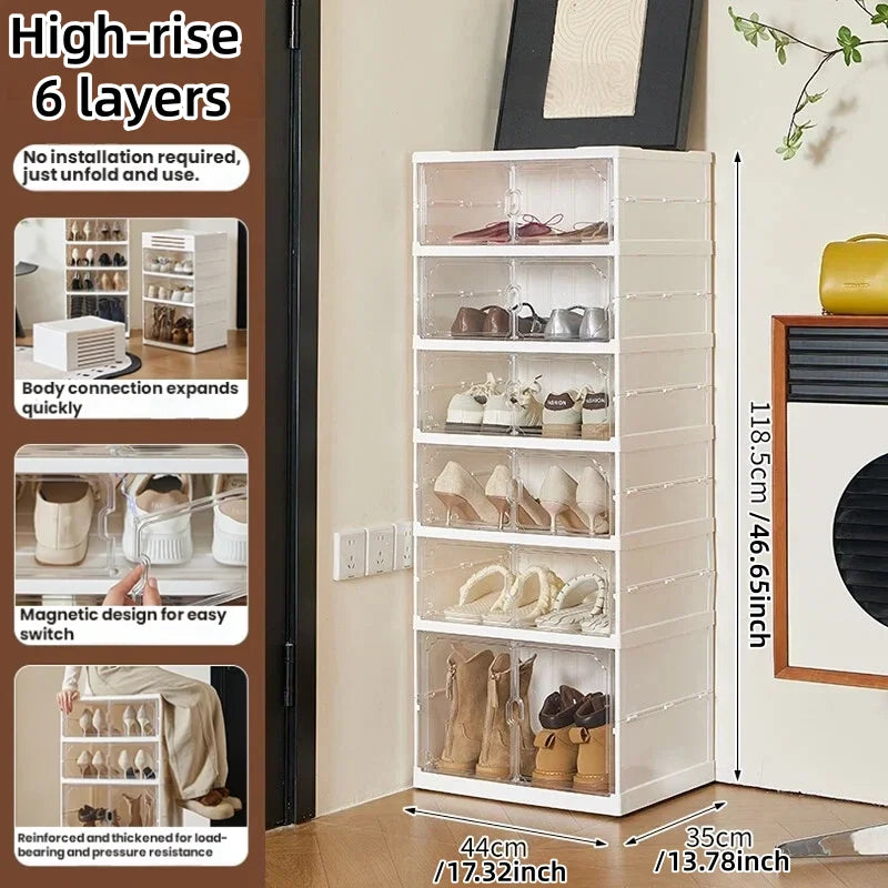 Folding, no-installation storage shoe cabinet, long and short boot toy figurine storage cabinet, simple double-row shoe box Oasis Select High-rise 6 layers