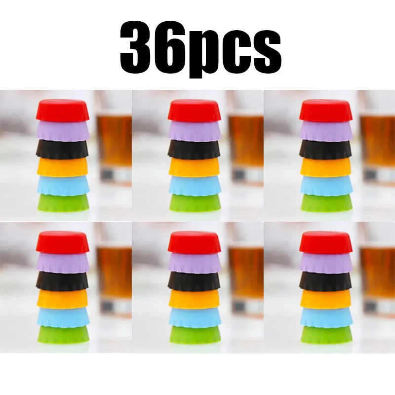 6/12/18/24/36pcs Candy Colors Reusable Silicone Beer Bottle Caps 6pcs Fresh - Keeping Soda Beer Sealing Bar Utensils Oasis Select 36pcs