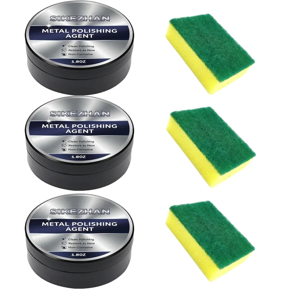 Metal Polishing Paste w/ Sponge Rust Oxidation Stain Remover Restore Shine Cookware Stainless Steel Brass Silver Polish Home Oasis Select 5.4oz