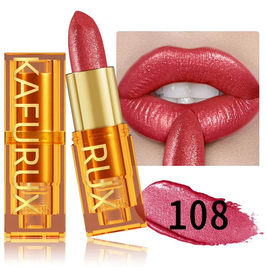 KAFURUX 16-Color Glitter Metallic Lipstick – Long-Lasting Matte