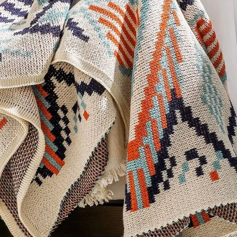 Bohemian Ethnic Tassel Knitted Throw Blanket Nordic Lightweight Summer Air Conditioner Sofa Bed Cover Homestay Decor Oasis Select