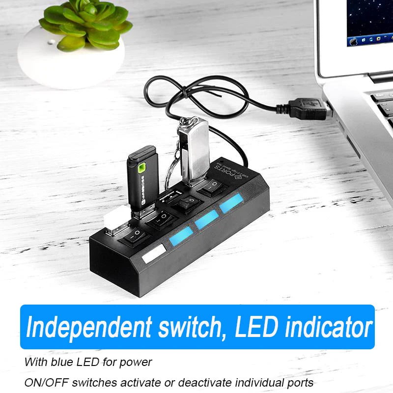 High Speed 4/7 Ports USB HUB 2.0 Adapter Expander Multi USB Splitter Multiple Extender with LED Lamp Switch for PC Laptop Oasis Select