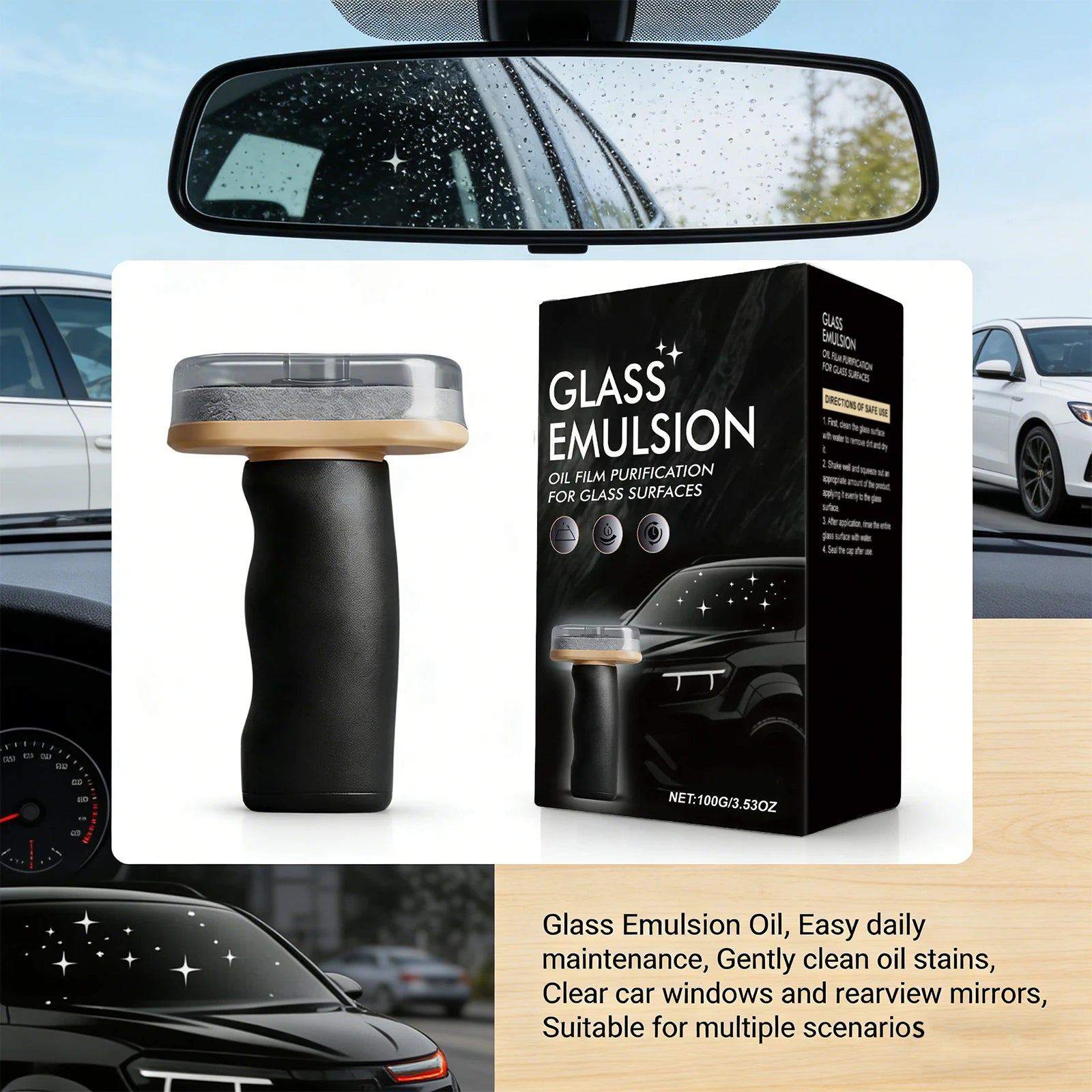 Handheld Glass Emulsion Oil Film Purification for Glass Surfaces Improve Clarity Windows Rearview Mirror Auto Glass Cleaning Oasis Select