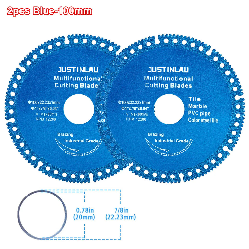 JUSTINLAU Multifunctional Cutting Piece Sheet Disc Tile Rock Plate Metal Marble Machine Angle Grinder Dry Slice Emery Saw Blade Oasis Select 2pcs Blue-100mm