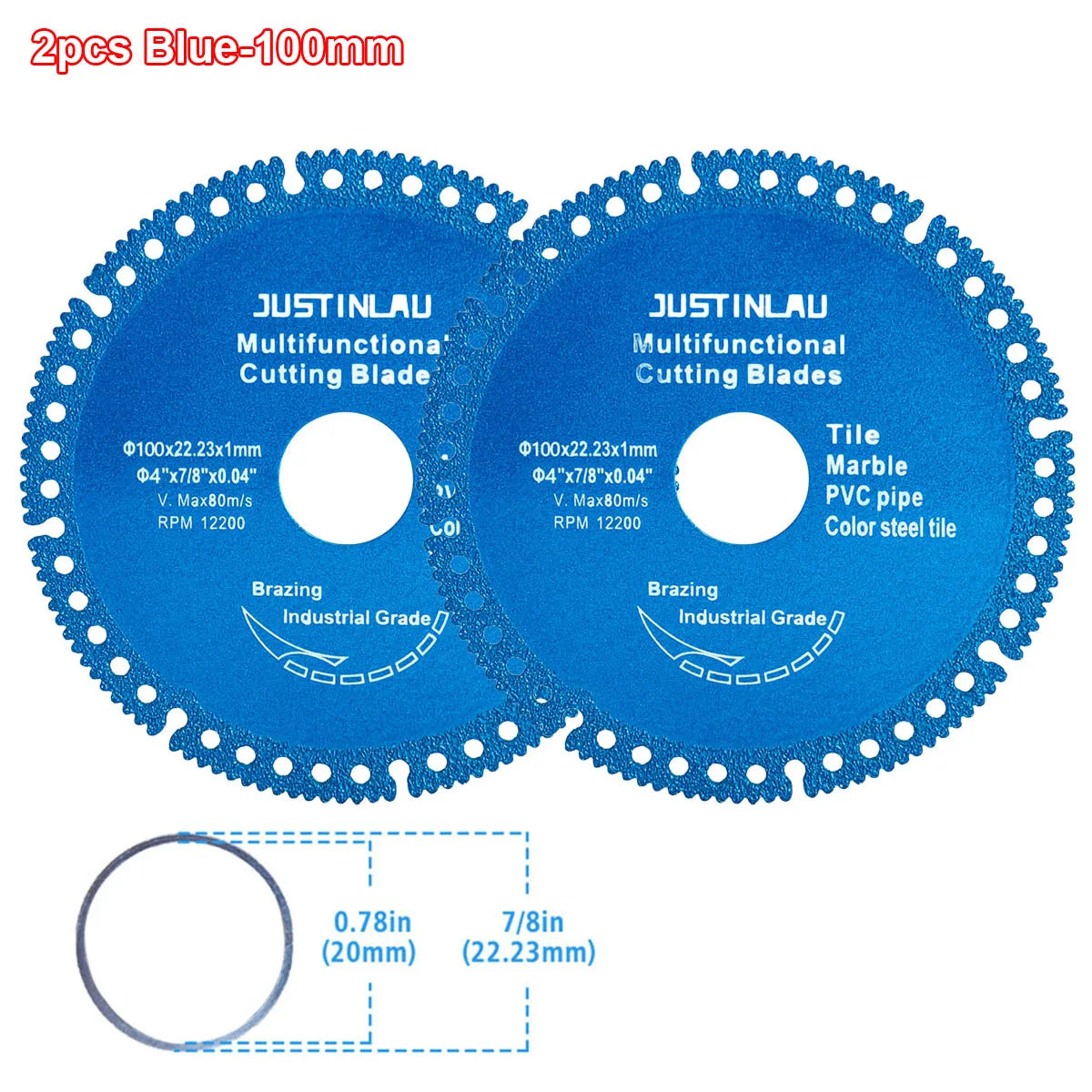 JUSTINLAU Multifunctional Cutting Piece Sheet Disc Tile Rock Plate Metal Marble Machine Angle Grinder Dry Slice Emery Saw Blade Oasis Select 2pcs Blue-100mm