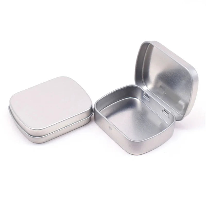Mini Metal Hinged Tin Box with Lid, Empty Tins, Small Storage for Candy, Jewelry Collect Cases, Home Organizer Oasis Select Silver 60x47x15mm