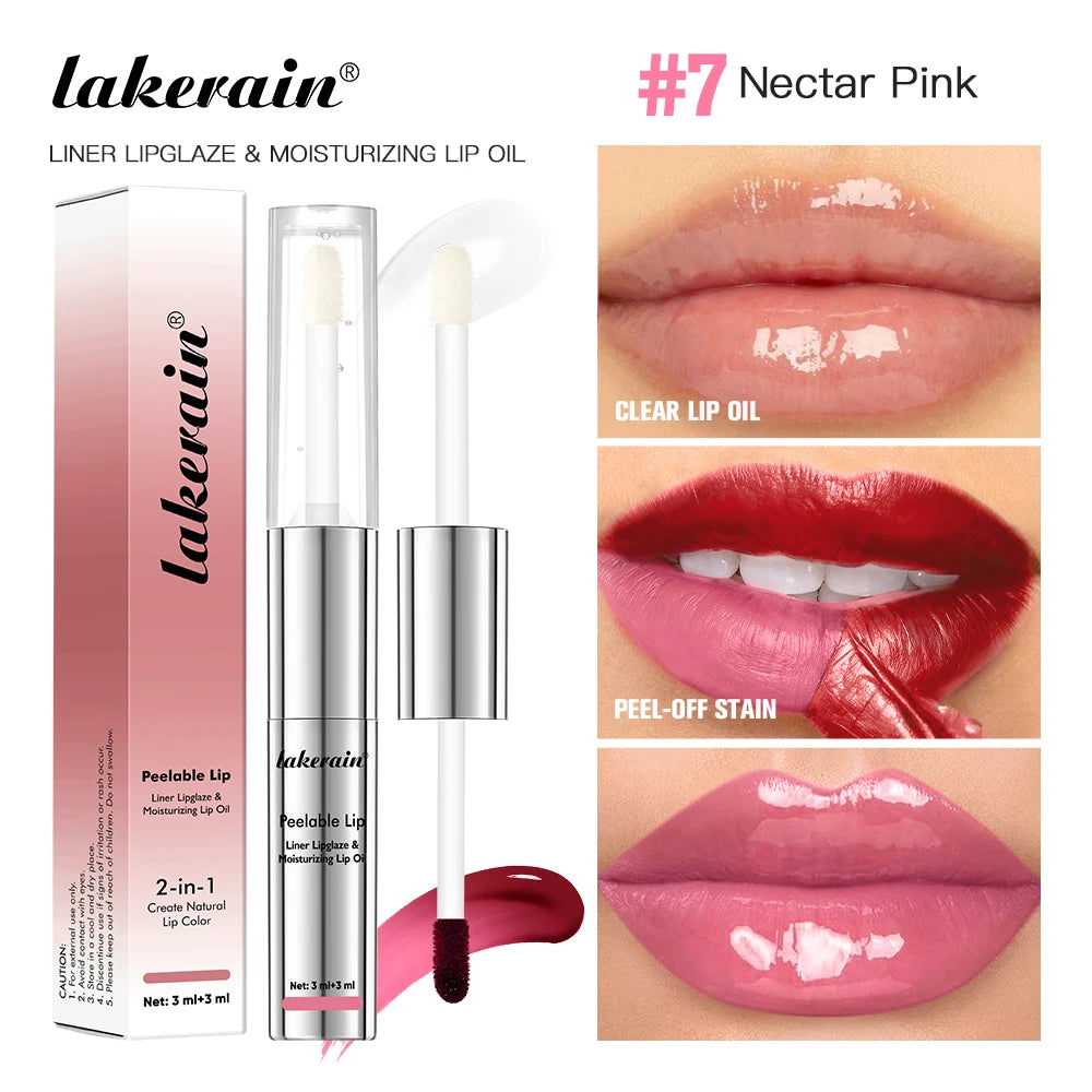 2 IN 1 Doublw-Ended Peel Off Lip Liner & Lip Oil Waterproof Matte Nourishing Smudge Proof Lipstick Long Lasting Cosmetics Makeup Oasis Select 7 Nectar Pink
