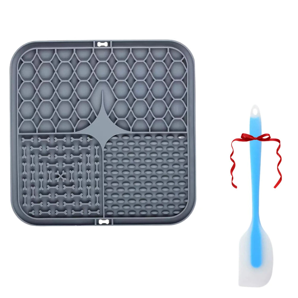 Silicone Pet Slow Feeding Mat With Suction Cups Dog Licking Plate Slow Feeding Mat Fun Feeding Tool Prevent Fast Eating Supplies Oasis Select Gray
