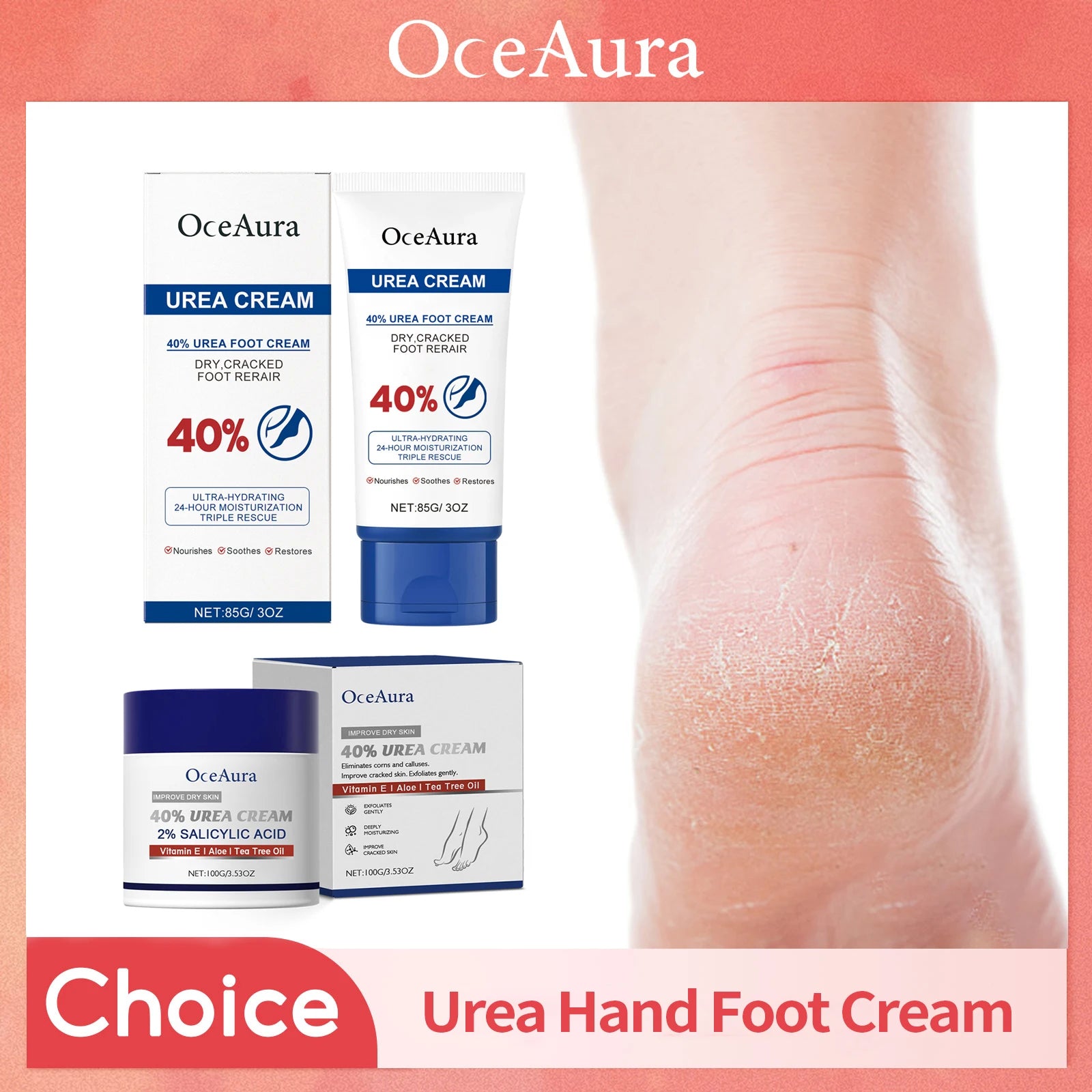 40% Urea Foot Cream Softening Dry Cracked Heels Deep Moisturizing Improve Roughness Remove Callus Exfoliation Foot Care Cream Oasis Select