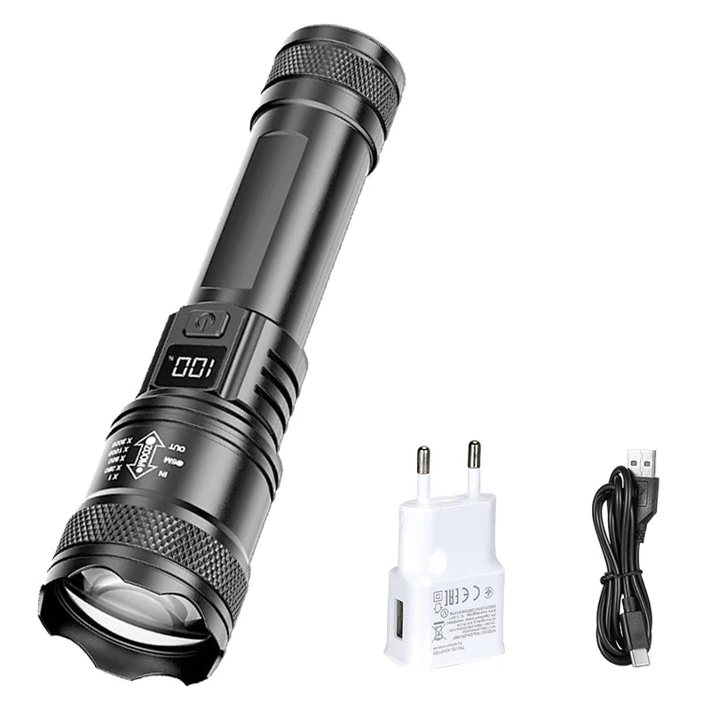 High Power LED Flashlight Powerful USB C Rechargeable Flashlight Outdoor Camping Hiking Torch Christmas and New Year Gifts Light Oasis Select 1PC with EU Plug ZOOM Built in battery