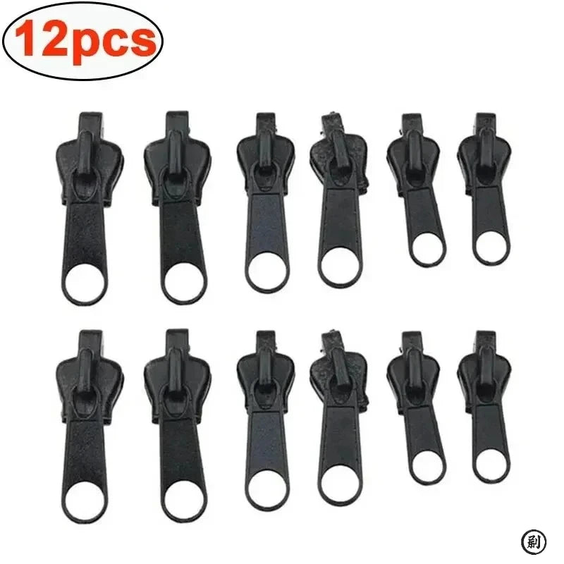 3 Sizes Universal Instant Fix Zipper Repair Kit Replacement Zip Slider Teeth Rescue Sewing Clothes Bag Zippers Tool Accessories Oasis Select Black-12pcs