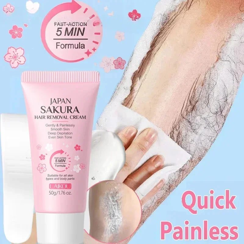 LAIKOU Sakura Hair Removal Cream Fast Painless Hair Growth Inhibitor Arm Armpit Legs Intimate Areas for Men Woman 50g Oasis Select