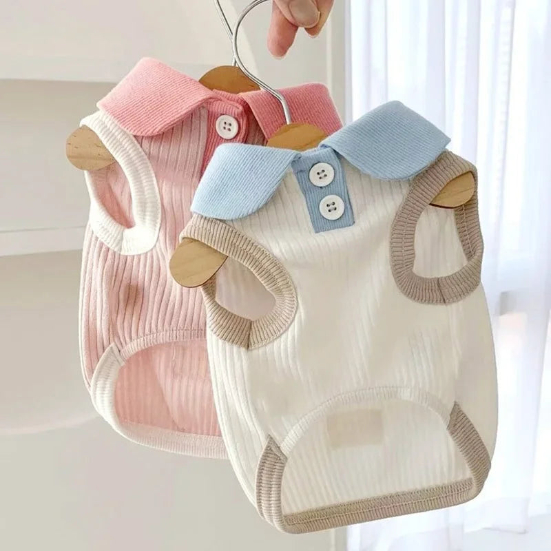 Autumn Pet Dog Polo Shirt Breathable Dog Clothes Fashion Puppy Vest Cute Solid Cat Shirt Soft Pet Costumes Macaroon Color Oasis Select