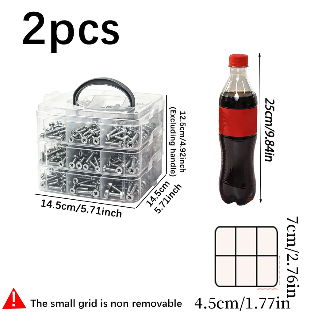 2pcs stackable plastic hardware accessory storage boxe multi-layer combination bolt part sorting box portable toolbox household Oasis Select 3pcsx3pcs