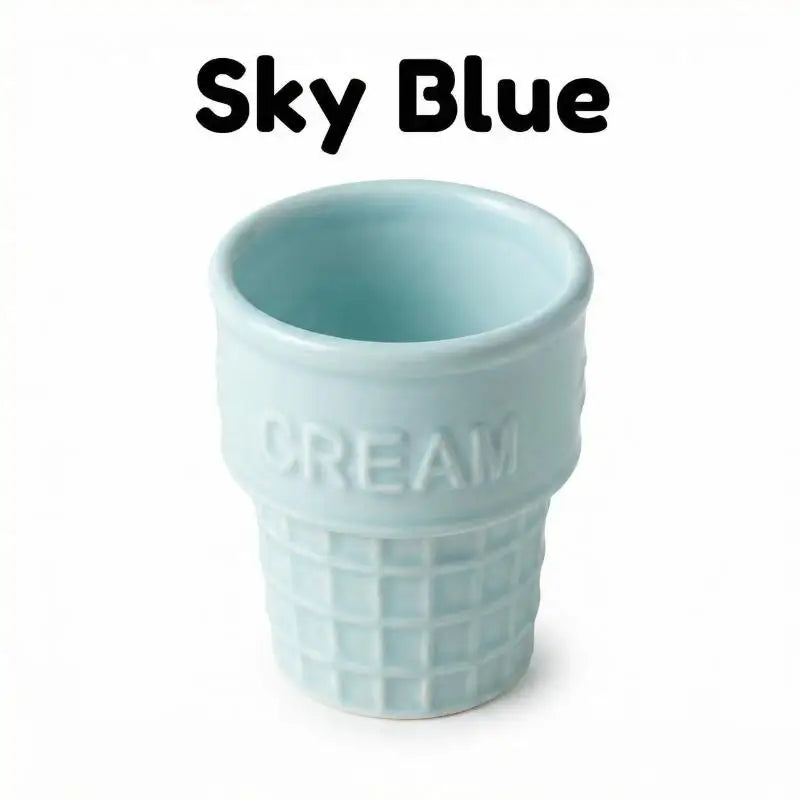 Colorful Ceramic Ice Cream Cups Dessert Coffee Mug With Waffle Cone Design Cute Aesthetic For Home Cafe Afternoon Tea Party Use Oasis Select 1pcs Light blue