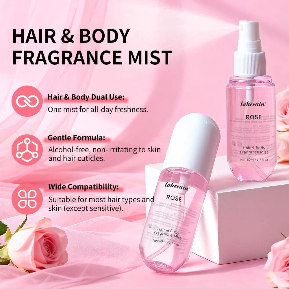 2 Pcs Vanilla Rose Fragrance Spray Hair & Body Fragrance Mist Fresh Long Lasting Fragrance Perfume Travel Size Freshener Spray Oasis Select
