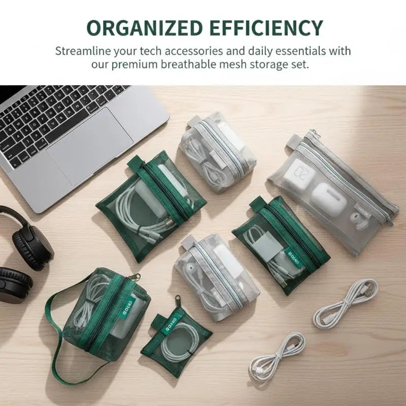 6Pcs Transparent Mesh 3D Card Organizer Pouches Portable Coin And Miscellaneous Storage Bags Travel Cosmetic Bag Oasis Select