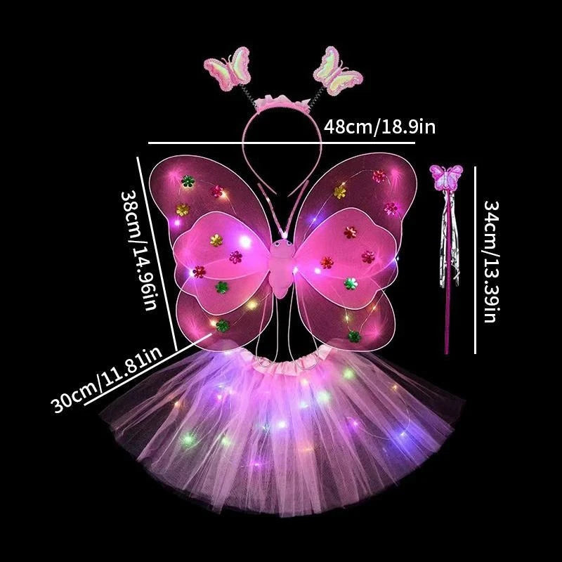 Luminous Wings Flashing Butterfly Skirt Lights Suit LED Children Costume Girls Angel Fairy Prop Photography Performance Wear Oasis Select