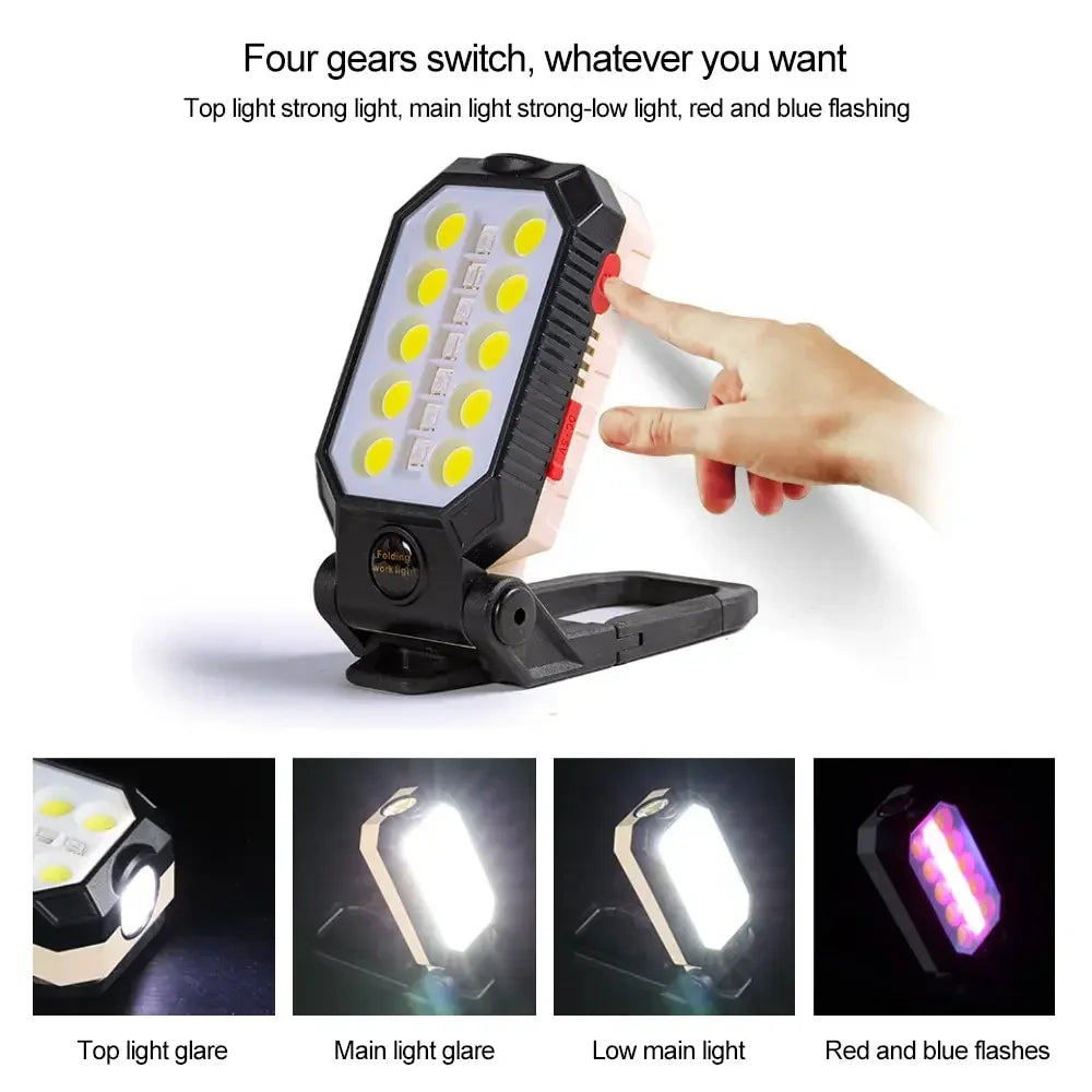 High Power LED Flashlight Rechargeable COB Work Light Adjustable Waterproof Camping Lantern Magnet With Power Display Oasis Select