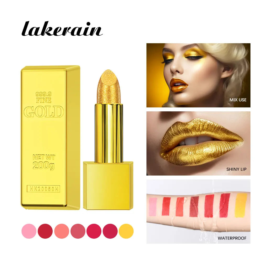 Hallowmas High-pigmented Gold Lipstick Shiny Metallic Matte Velvet Waterproof Long Lasting Sexy Gold Lip Gloss Women Lip Makeup Oasis Select