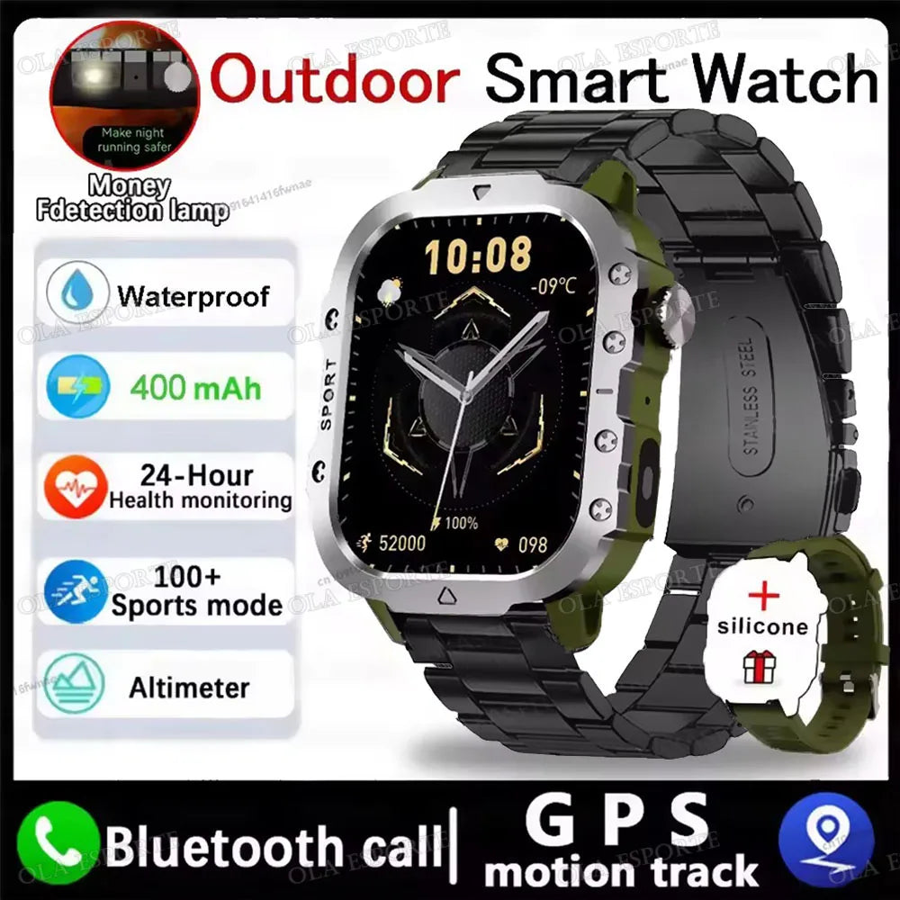 1400mAh Big Battery Smart Watch Men Outdoor GPS Flashlight 10ATM Waterproof Bluetooth Call AMOLED HD Sports Smartwatch AT-1282 Oasis Select 2.01 Gr22BkSzstrap