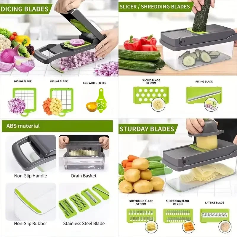 Pro-Series 16-in-1 Vegetable Chopper, Dewpeton Mandoline Slicer, Veggie Chopper, Food Chopper with Container, Vegetable Cutter Oasis Select