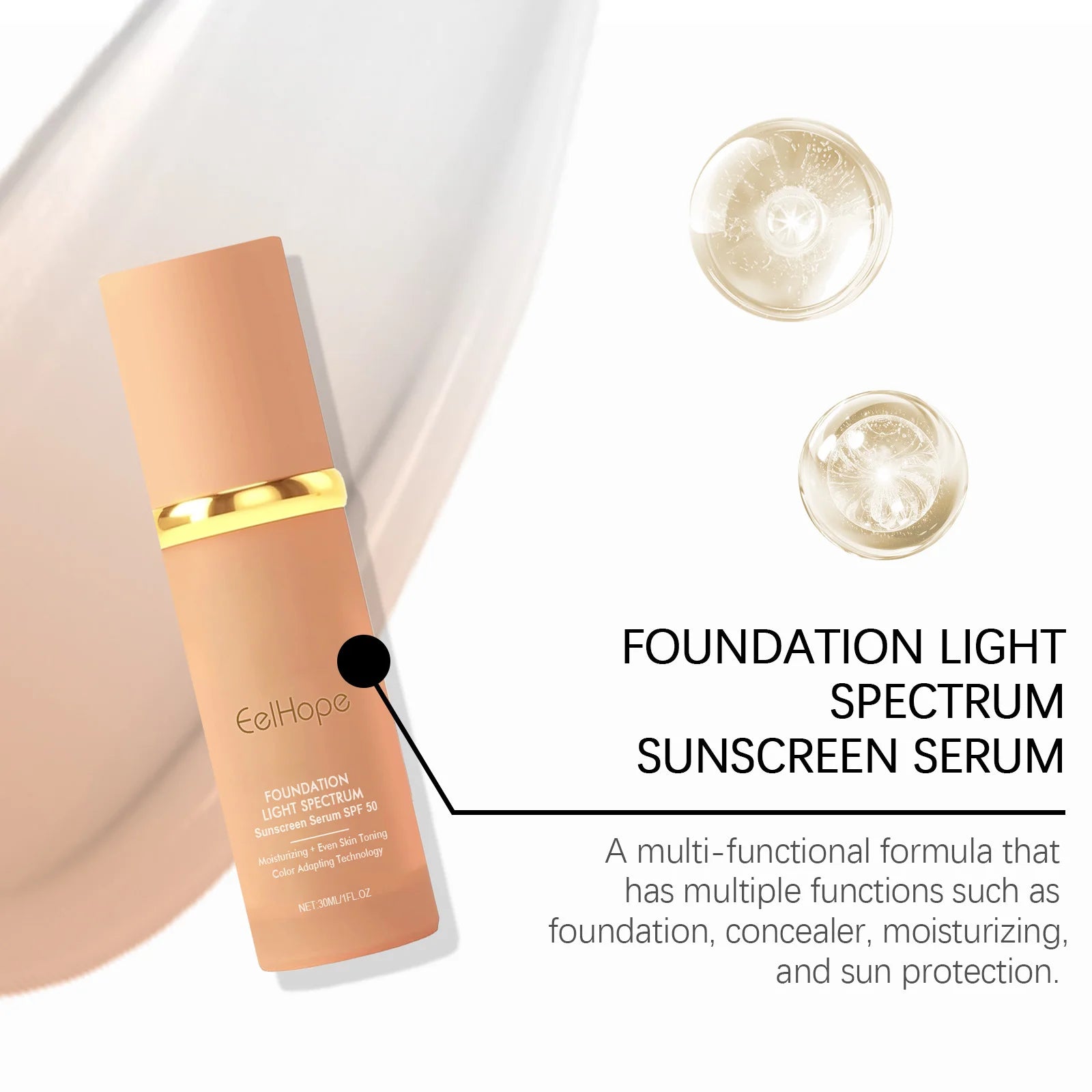Eelhope 4-in-1 Color-Changing Liquid Foundation SPF 50+ 30ml Liquid Foundation Oasis Select