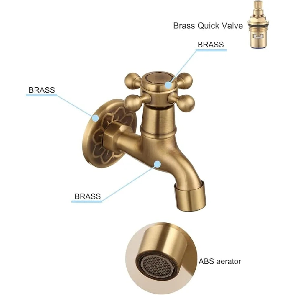 Vintage Solid Brass Single Handle Faucet for Washing Machine Wall Mounted Water Tap Oasis Select