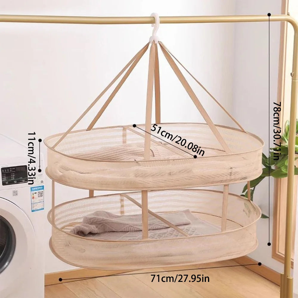 Foldable Hanging Mesh Laundry Bag Windproof Stretch Resistant Anti-shrink Clothes Washing Net for Underwear Sweater Oasis Select Apricot Round single-layer