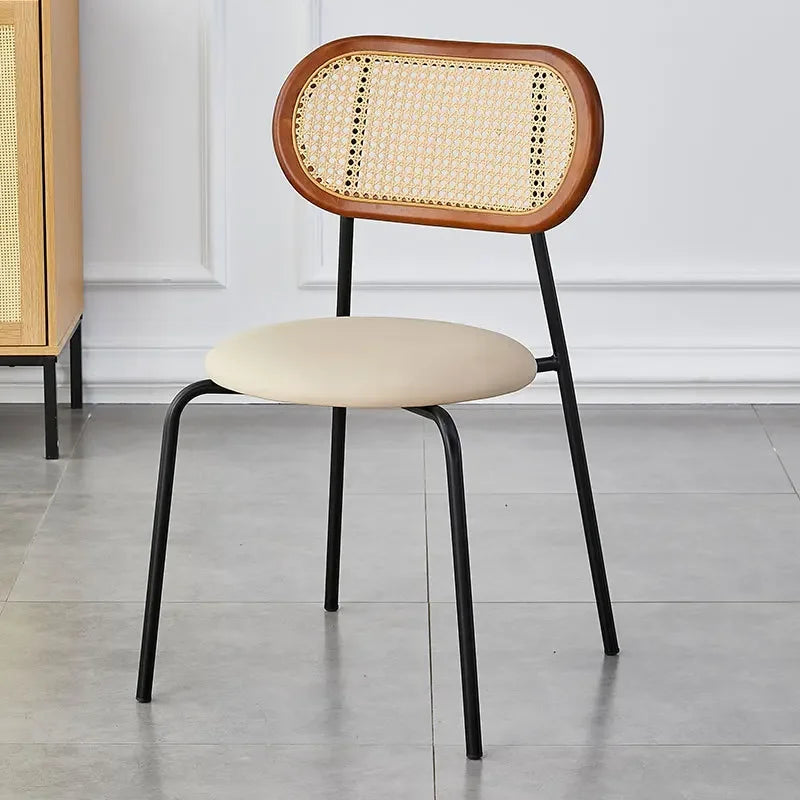 Multi-functional Household solid wood backrest dining chair office study rattan chair homestay milk tea shop seat Durable Oasis Select Off White F