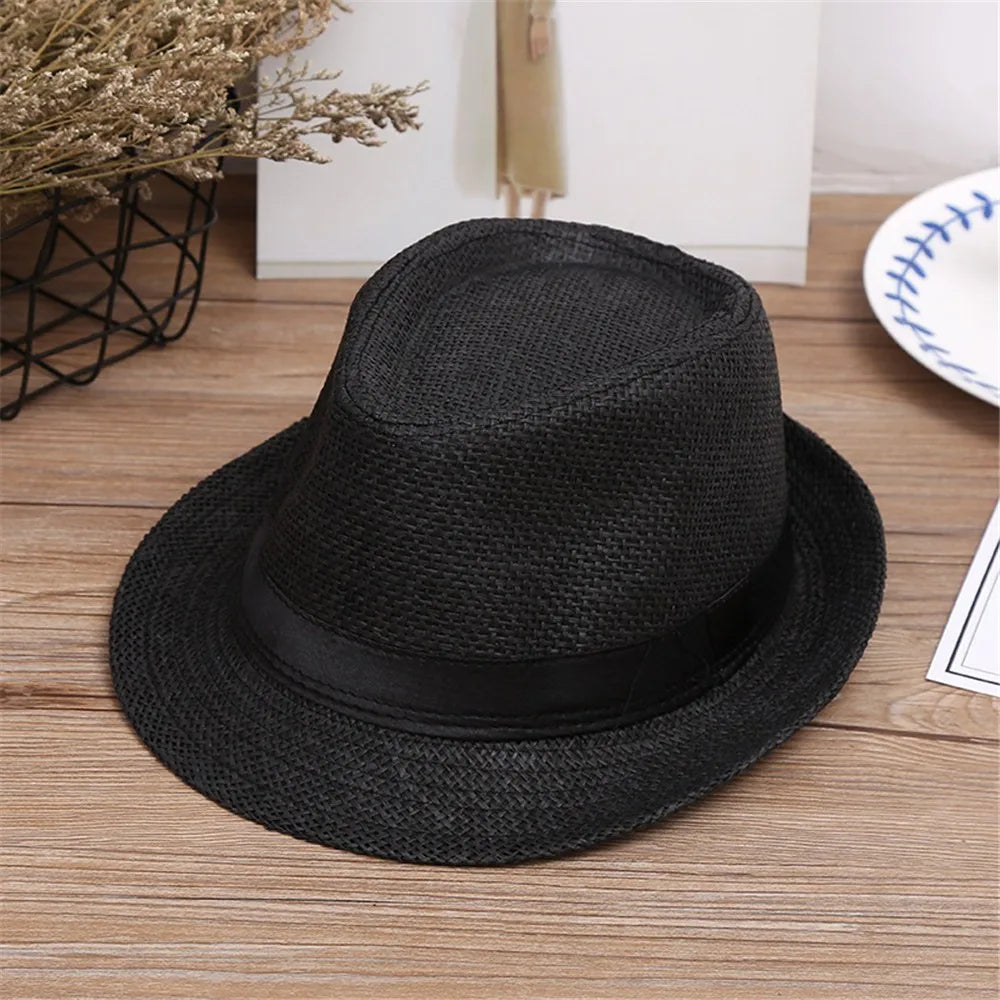 Children Kids Summer Beach Straw Hat Jazz Panama Breathable Hat Large Brim Outdoor Breathable Hats Girls Boy Sunhat Oasis Select A