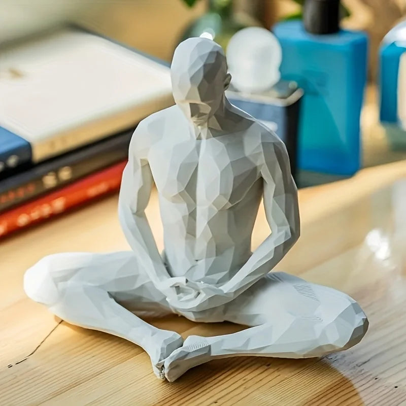 Creative Geometric Human Form Ornament 3D Printed Yoga Pose Figurine Art Craft Decor for Meditation Corner & Zen Style Room Gift Oasis Select