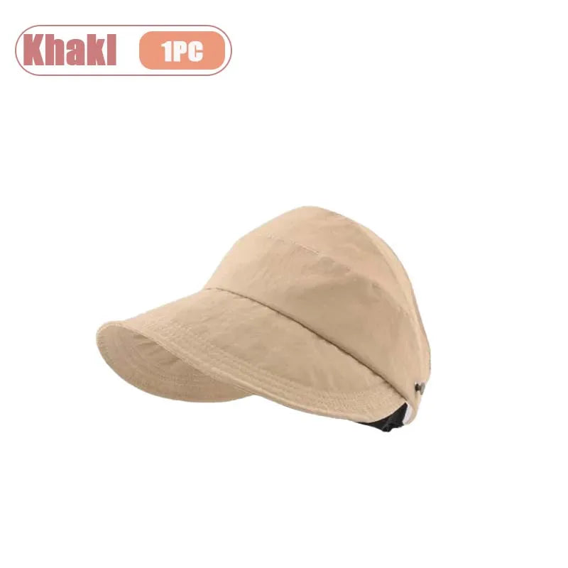1-5PCS Women‘s Summer Sun Protection Hat Visor Face Cover Bucket Cap Korean Style Baseball Hat for Outdoor Beach Travel Oasis Select Khaki-1PC