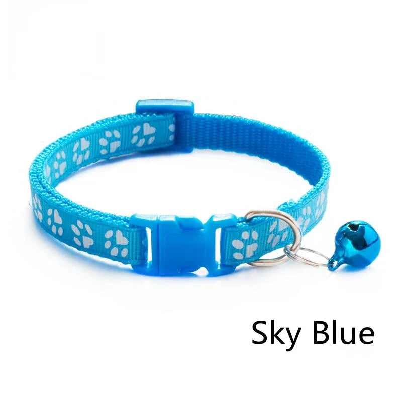 1/6pcs Pet Collar With Bell, Cartoon Footprints, Colorful Dog, Puppy, Cat Accessories, Adjustable Safety Bell Ring Necklace, Pet Oasis Select Sky Blue