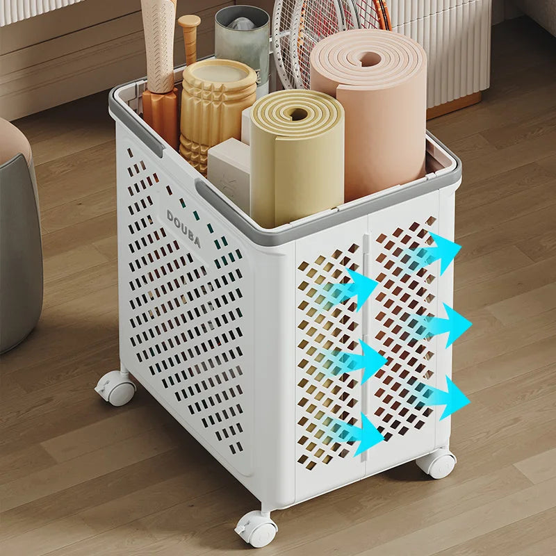 Multipurpose Yoga Mat Storage Basket/Collapsible Plastic Laundry Baskets with Wheels,Yoga Mat Storage Basket Bin and Laundry Bin Oasis Select