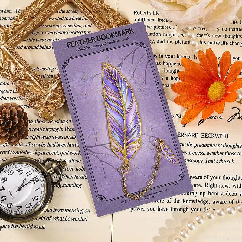 1Pcs Exquisite Book Page Divider Vintage Gold Stamped Metal Bookmark With Metal Chain Pendant Office Stationery Oasis Select A6