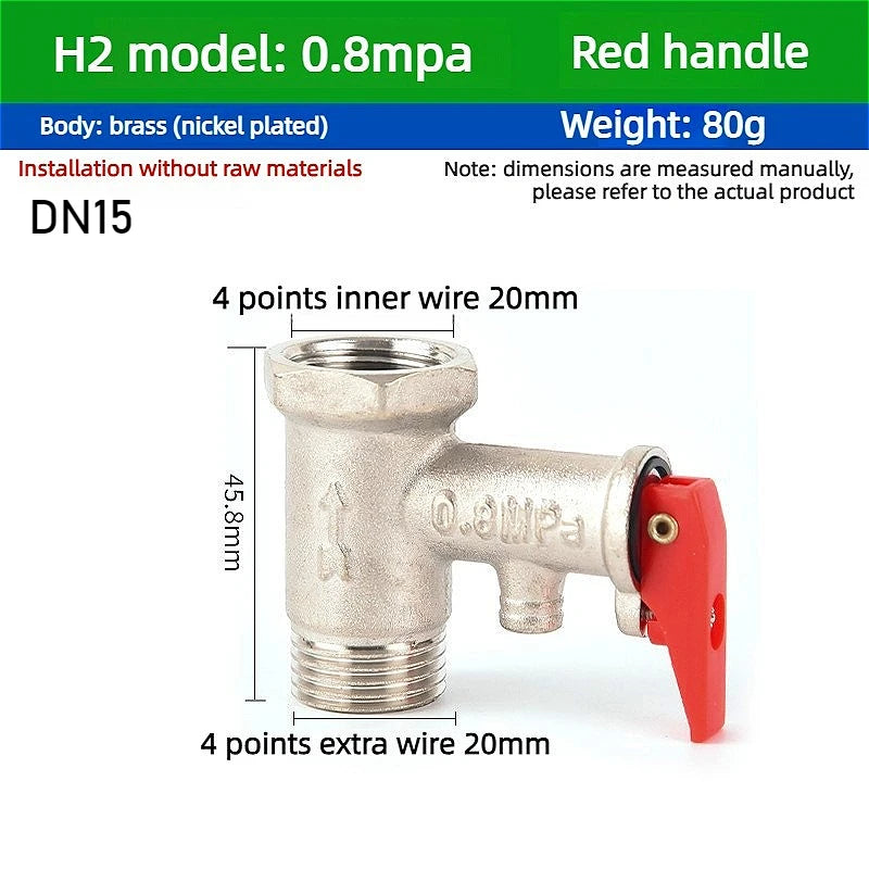 Durable Brass Safety Valve, Adjustable Pressure Relief Valve Protects Enclosed Water Systems From Overpressure Exhaust Fittings Oasis Select 0.8MPA Red handle